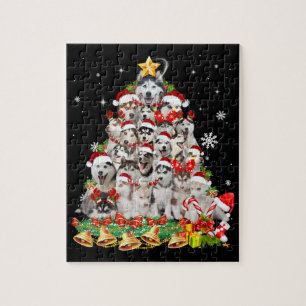 Siberian husky christmas tree lights Dog Xmas Puzzle