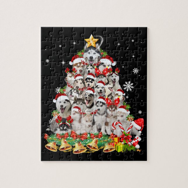 Siberian husky christmas tree lights Dog Xmas Puzzle (Vertikal)
