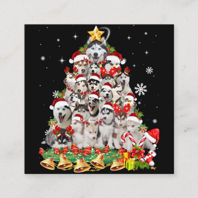 Siberian husky christmas tree lights Dog Xmas Quadratische Visitenkarte (Vorderseite)