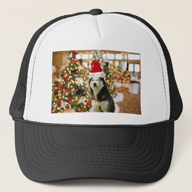 Siberian Husky Christmas Tree T-Shirts Tshirt Truckerkappe (Vorderseite)