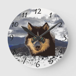 Siberian Husky Clock Runde Wanduhr