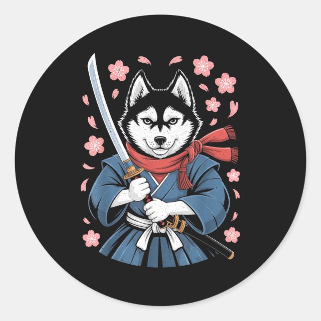 Siberian Husky Dad Cute Japanese Anime Stuff Samur Runder Aufkleber (Vorderseite)