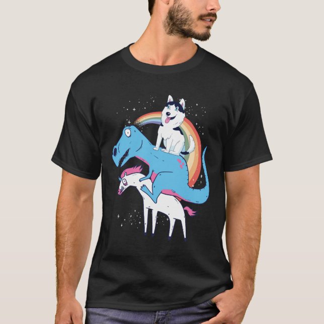 Siberian Husky Dinosaur Riding Unicorn Rex Husky T-Shirt (Vorderseite)