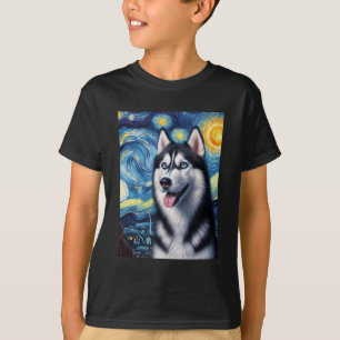 Siberian Husky Dog Art Van Gogh Starry Night Siber T-Shirt