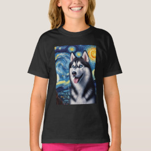 Siberian Husky Dog Art Van Gogh Starry Night Siber T-Shirt