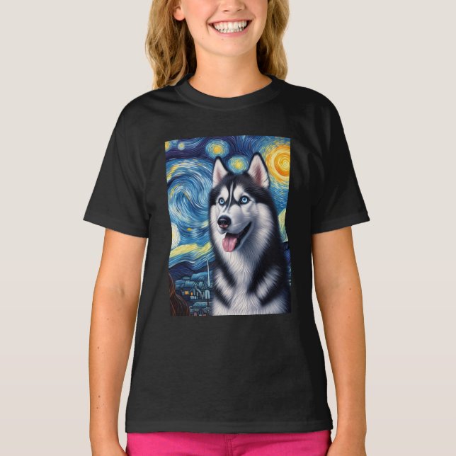 Siberian Husky Dog Art Van Gogh Starry Night Siber T-Shirt (Vorderseite)
