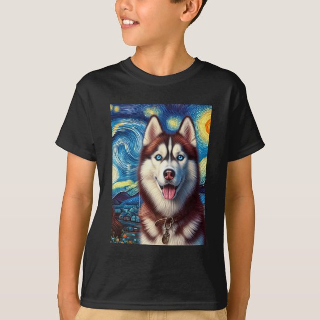 Siberian Husky Dog Art Van Gogh Starry Night Siber T-Shirt (Vorderseite)