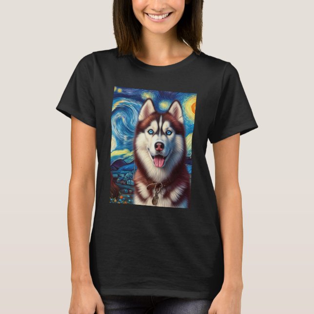 Siberian Husky Dog Art Van Gogh Starry Night Siber T-Shirt (Vorderseite)