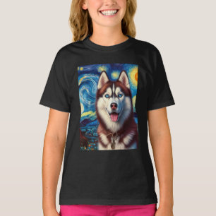 Siberian Husky Dog Art Van Gogh Starry Night Siber T-Shirt