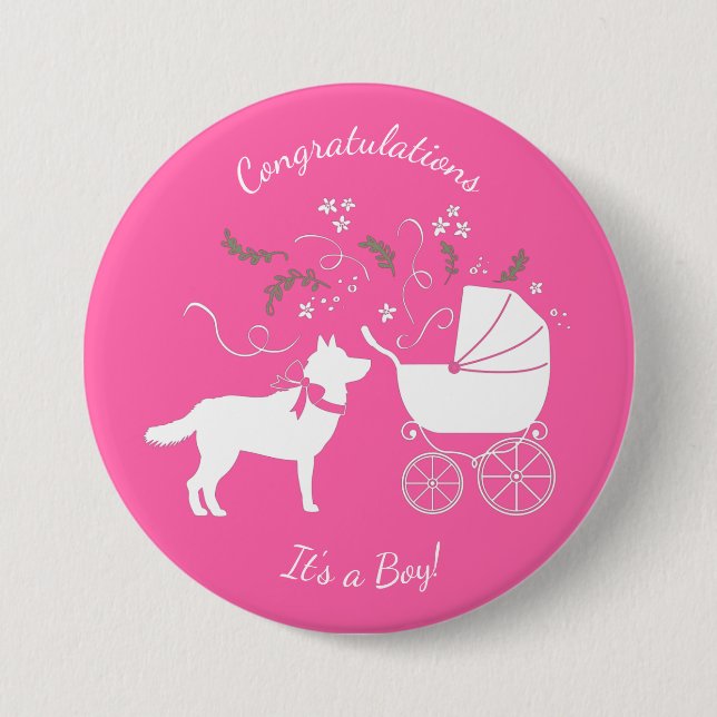 Siberian Husky Dog Baby Dusche Puppy Pink Girl Button (Vorderseite)