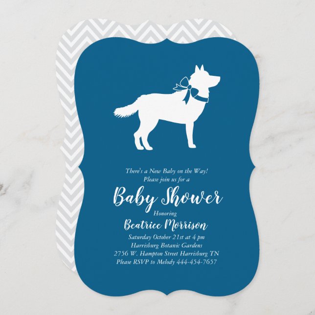 Siberian Husky Dog Baby Shower Blue Boy Einladung (Vorne/Hinten)
