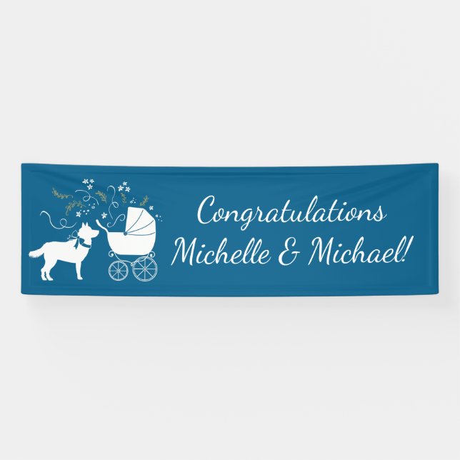 Siberian Husky Dog Baby Shower Welpe Blue Boy Banner (Horizontal)