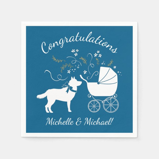Siberian Husky Dog Baby Shower Welpe Blue Boy Serviette (Vorderseite)