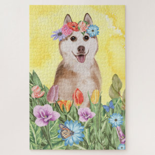 Siberian Husky Dog Blume Puzzle