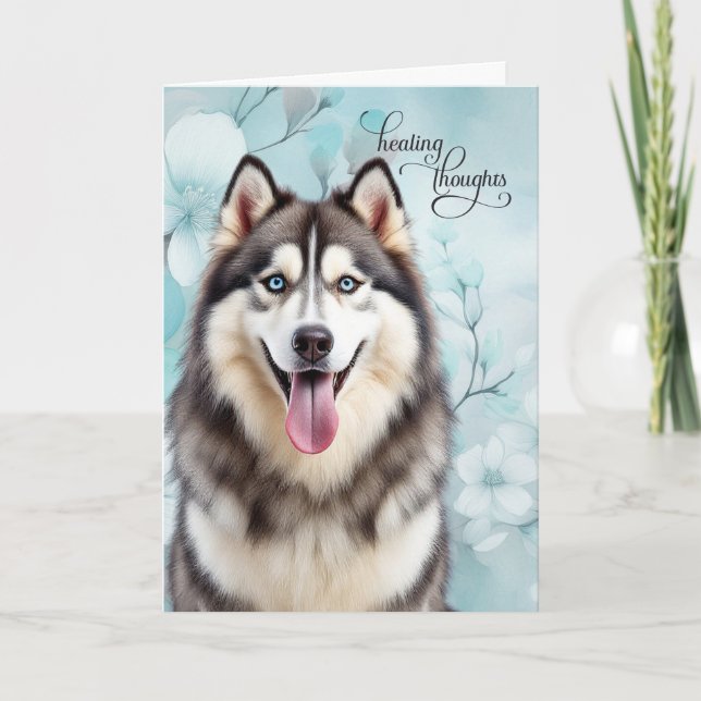 Siberian Husky Dog Botanical Blooms Get Well Karte (Vorderseite)