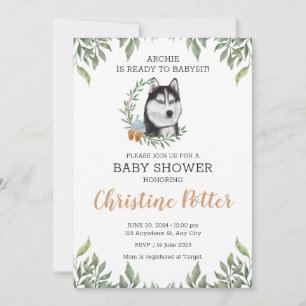 Siberian Husky Dog Boy Boho Greenery Baby Shower Einladung