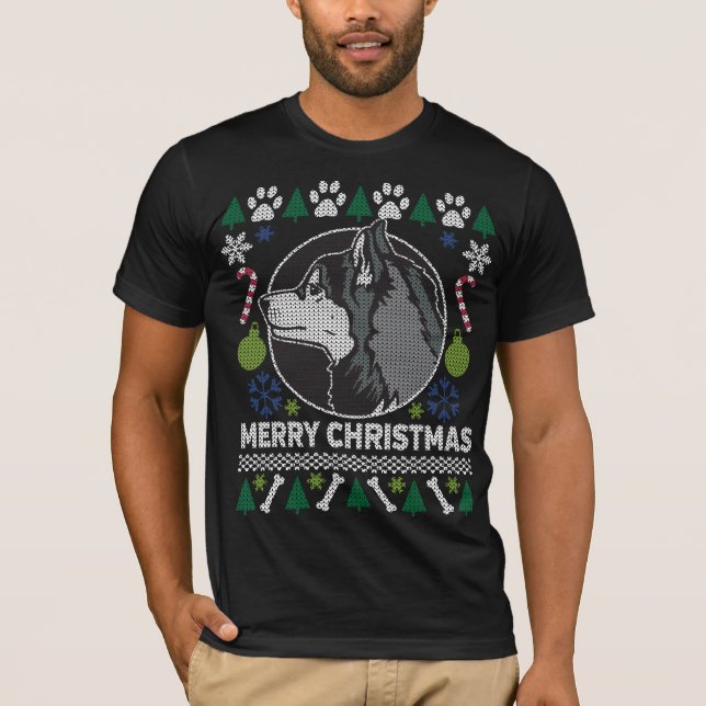Siberian Husky Dog Brechen Ugly Weihnachtssüßer T-Shirt (Vorderseite)