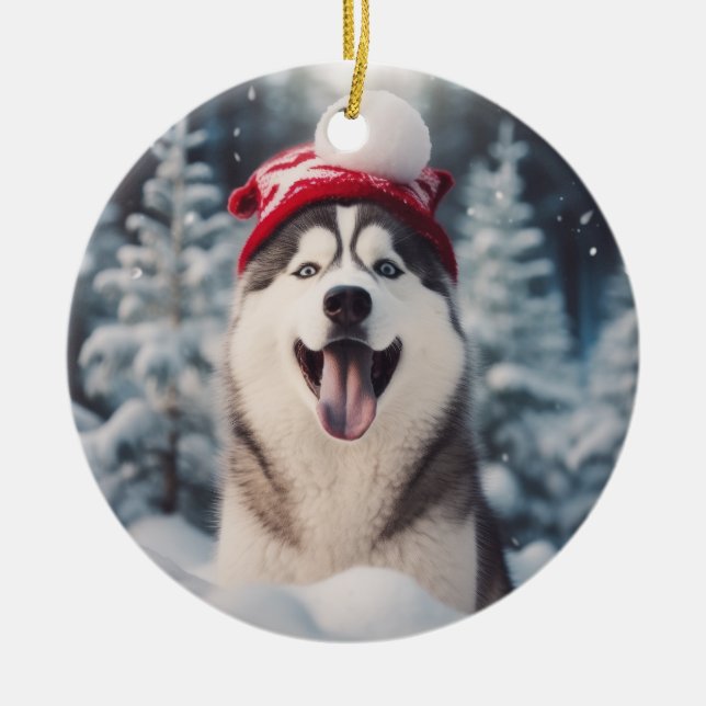 Siberian Husky Dog Christmas Keepake Keramik Ornament (Vorne)