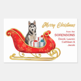 Siberian Husky Dog Christmas Sleigh Rechteckiger Aufkleber