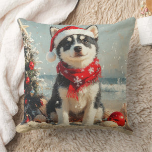 Siberian Husky Dog Christmas Vintag Beach Kissen