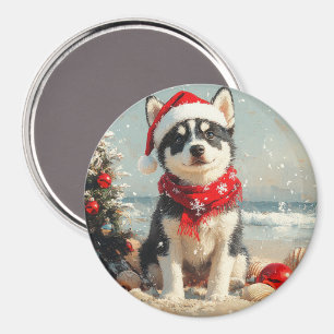 Siberian Husky Dog Christmas Vintag Beach Magnet
