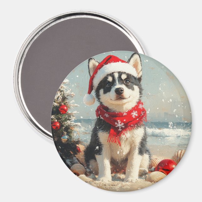 Siberian Husky Dog Christmas Vintag Beach Magnet (Vorderseite/Rückseite)