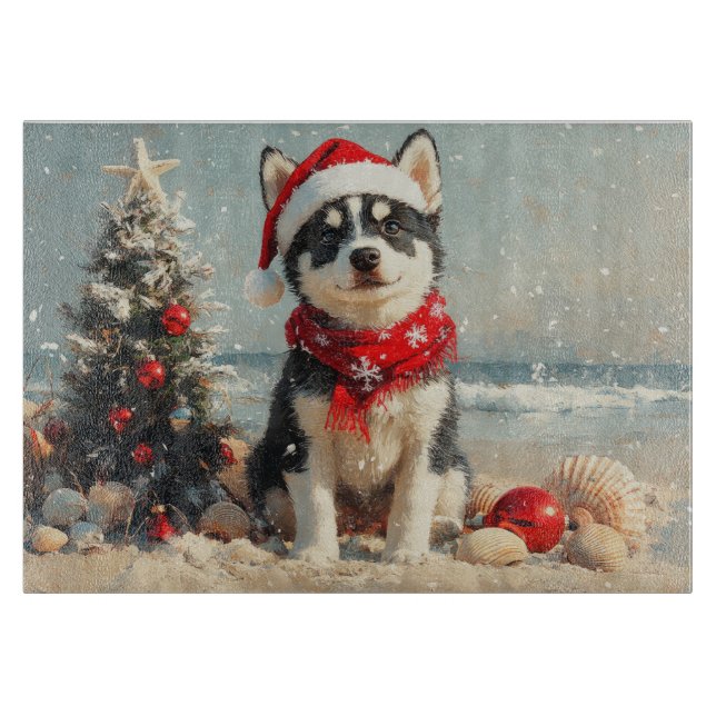 Siberian Husky Dog Christmas Vintag Beach Schneidebrett (Vorderseite)