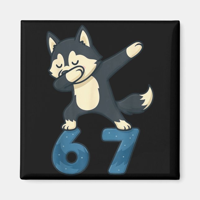 Siberian Husky Dog Dabbing 67 Meme Six Seven Funny Magnet (Vorne)