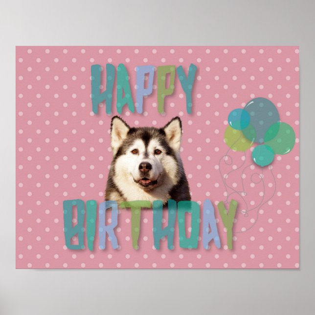 Siberian Husky Dog Happy Birthday Poster (Vorne)