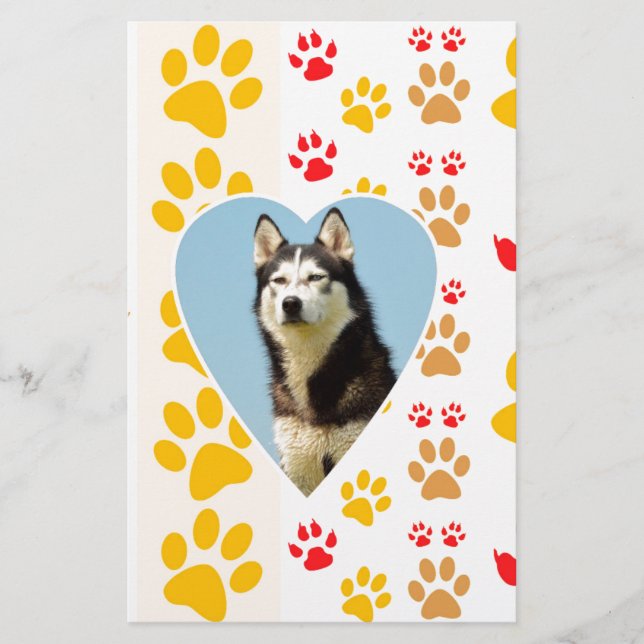 Siberian Husky Dog Heart Paws Print Briefpapier (Vorderseite)