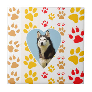 Siberian Husky Dog Heart Paws Print Fliese