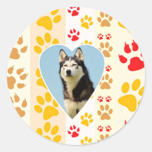 Siberian Husky Dog Heart Paws Print Runder Aufkleber