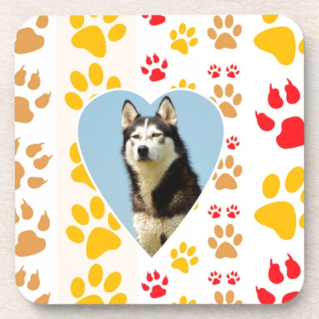 Siberian Husky Dog Heart Paws Print Untersetzer (Vorderseite)