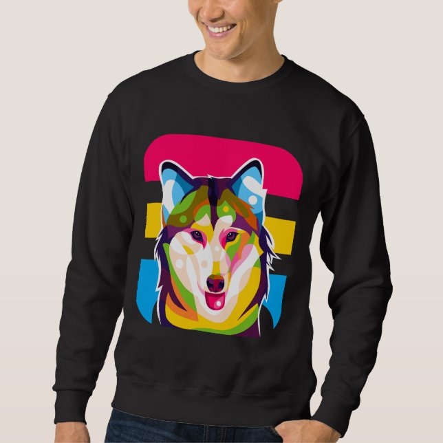 Siberian Husky Dog Pop Art Sweatshirt (Vorderseite)
