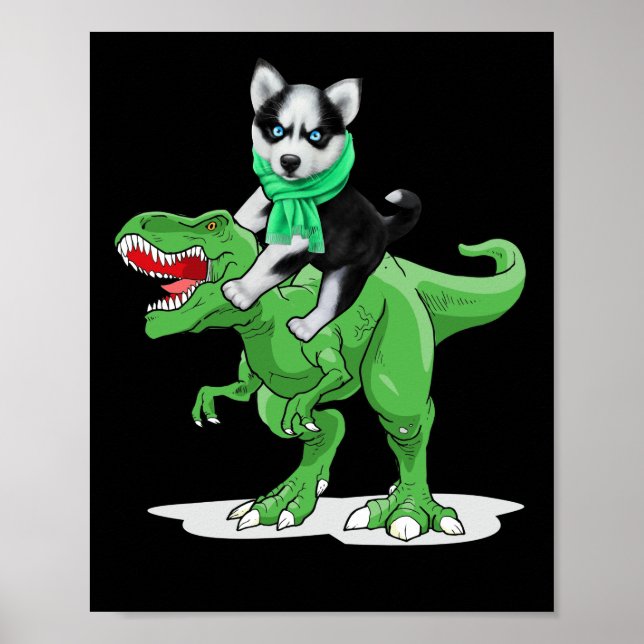 Siberian Husky Dog Riding Dinosaur Cool Halloween Poster (Vorne)