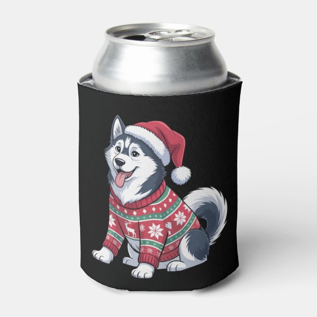 Siberian Husky Dog Ugly Sweater Santa Hat Xmas Dosenkühler (Kanne Vorderseite)