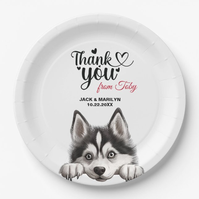 Siberian Husky Dog Wedding Vielen Dank Pappteller (Vorderseite)