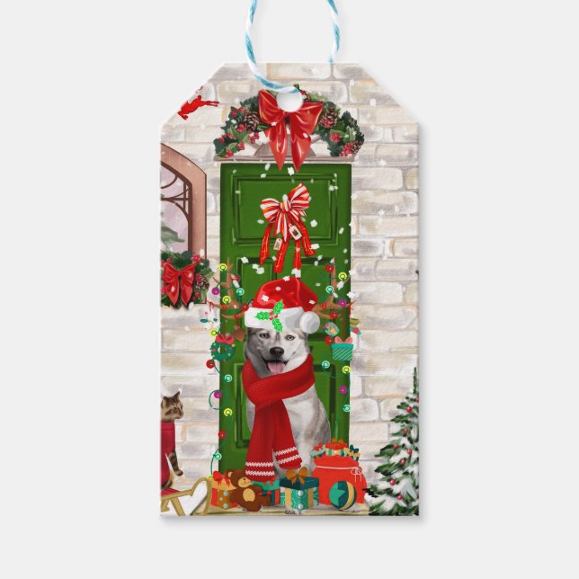 Siberian Husky Dog Weihnachten Geschenkanhänger (Vorderseite)