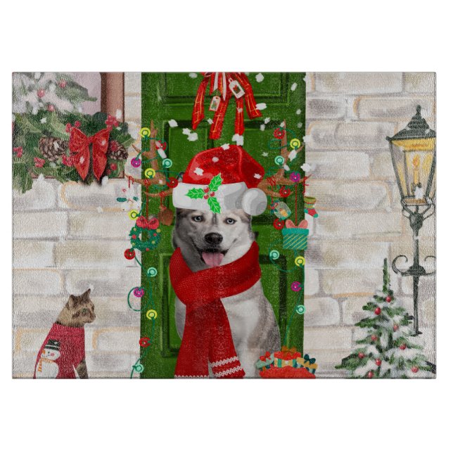 Siberian Husky Dog Weihnachten Schneidebrett (Vorderseite)