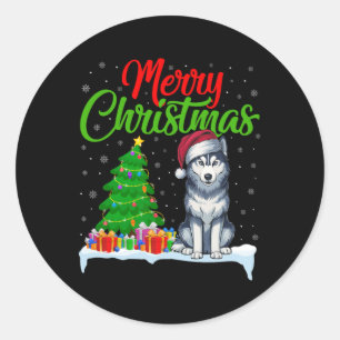 Siberian Husky Dog Weihnachtsbaum Licht Funny Xmas Runder Aufkleber