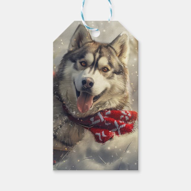 Siberian Husky Dog Weihnachtsfest Geschenkanhänger (Vorderseite)