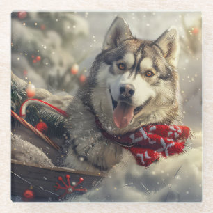 Siberian Husky Dog Weihnachtsfest Glasuntersetzer