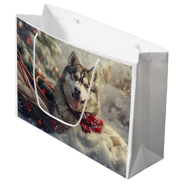 Siberian Husky Dog Weihnachtsfest Große Geschenktüte (Vorderseite Schrägansicht)
