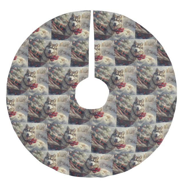Siberian Husky Dog Weihnachtsfest Polyester Weihnachtsbaumdecke (Vorderseite)