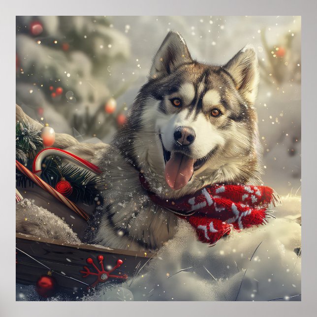 Siberian Husky Dog Weihnachtsfest Poster (Vorne)