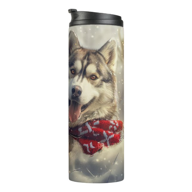 Siberian Husky Dog Weihnachtsfest Thermosbecher (Nach rechts gedreht)