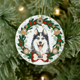 Siberian Husky Dog Weihnachtskekse Wreath Keramik Ornament
