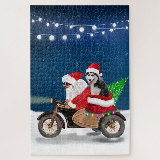 Siberian Husky Dog Weihnachtsmann Puzzle (Vertikal)