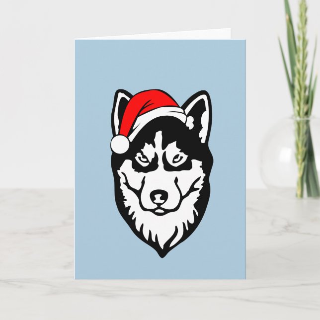 Siberian Husky Dog Weihnachtszeit-Weihnachtsmannmü Feiertagskarte (Vorderseite)