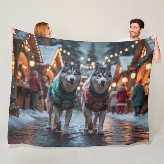 Siberian Husky Dogs Christmas Snow Holiday  Fleecedecke (Beispiel)